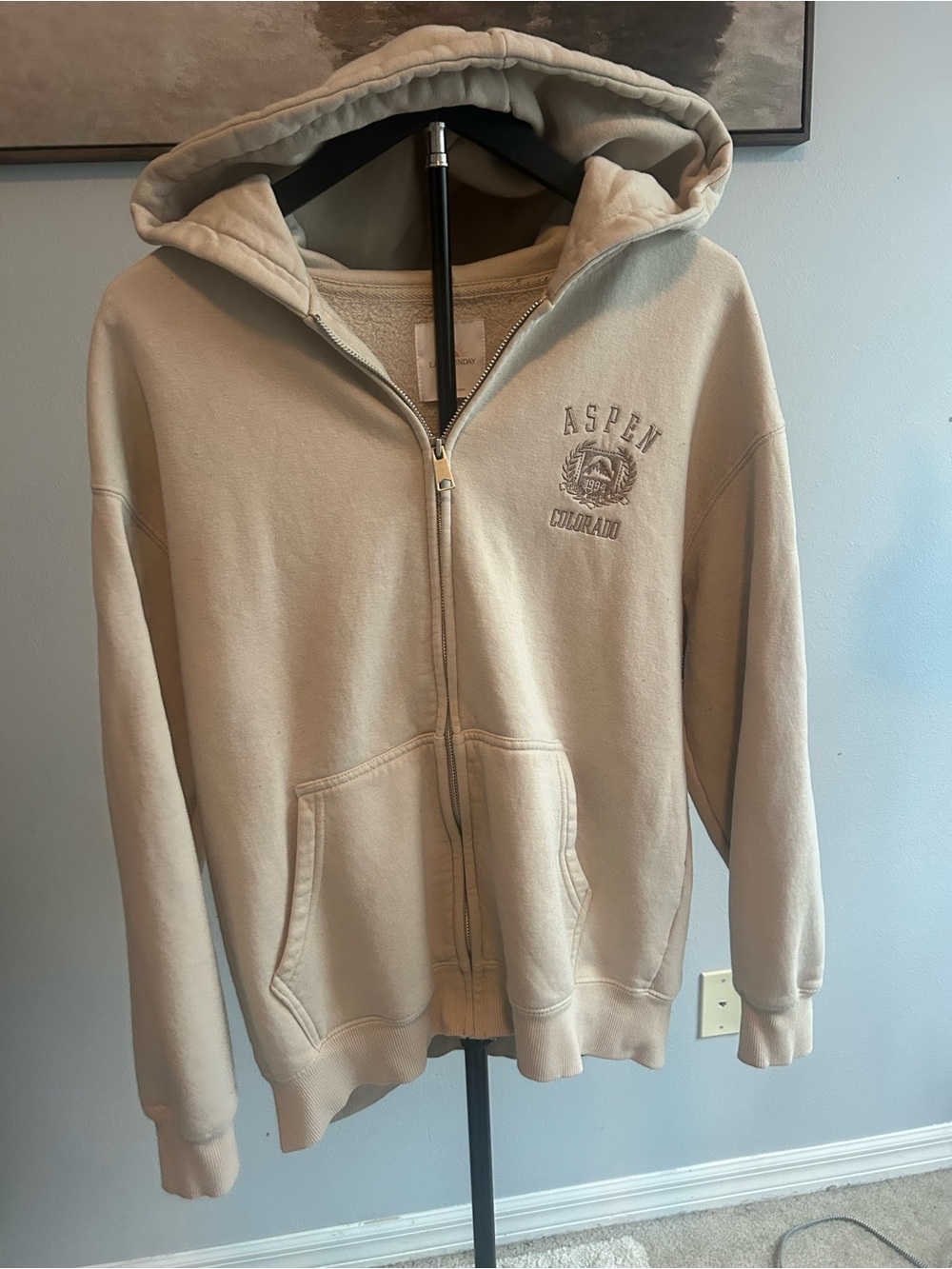 Beige Aspen Colorado Zip-Up Hoodie
